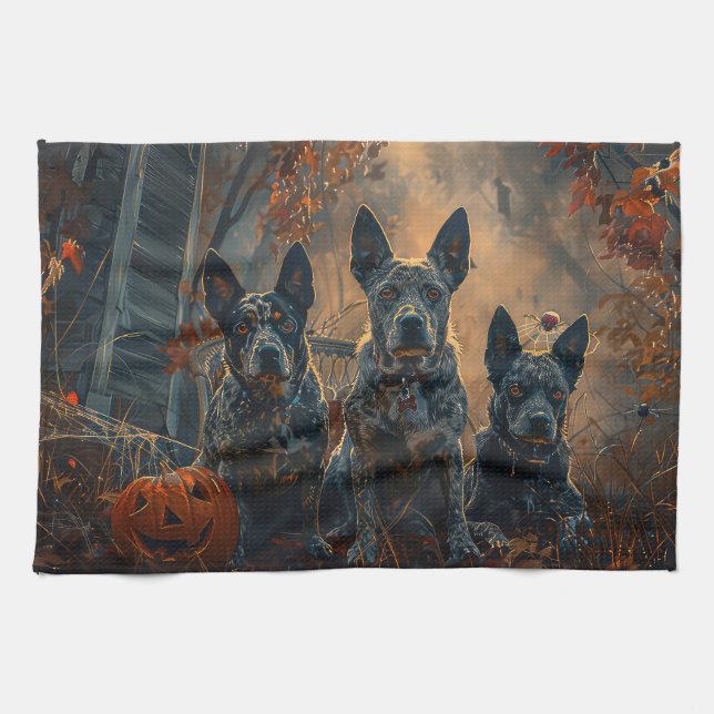 Paño De Cocina Blue Heeler Halloween Noche Doggy Delight (Horizontal)