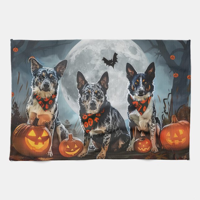 Paño De Cocina Blue Heeler Halloween Spooky (Horizontal)
