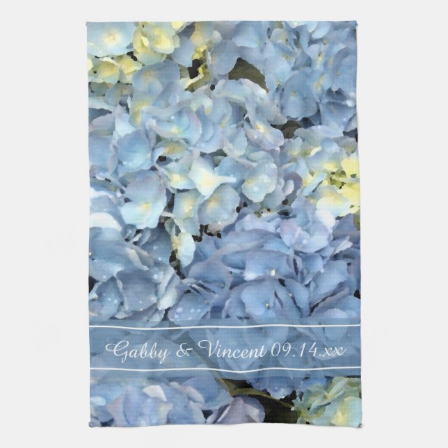 Paño De Cocina Blue Hydrangea Floral Wedding Save the Date (Vertical)
