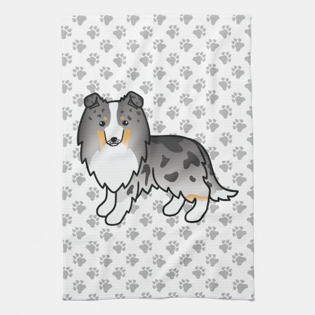 Paño De Cocina Blue Merle Shetland Sheepdog Sheltie Cartoon Dog (Vertical)