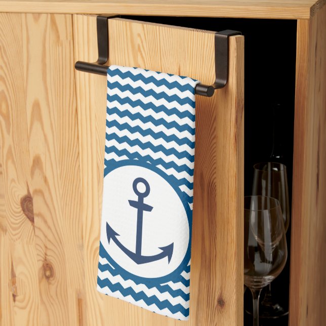 Paño De Cocina Blue Nautical Boating Anchor Kitchen Towel (Pliegue de tercios)