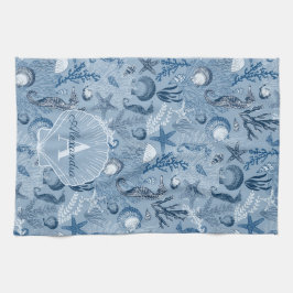 Paño De Cocina Blue Ocean Sea Life Monogram Kitchen Towel