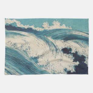 Paño De Cocina Blue Ocean Waves Woodcut Japonés