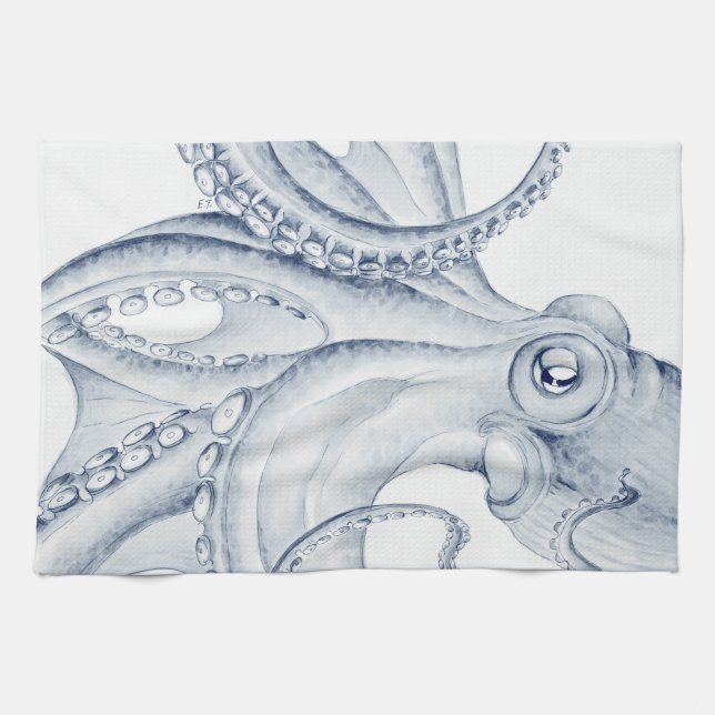Paño De Cocina Blue Octopus Cephalopod Kraken Ink (Horizontal)