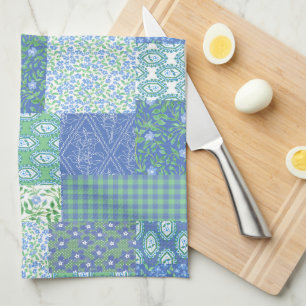 Paño De Cocina Blue Periwinkle Floral Boho Faux Patchwork Pattern