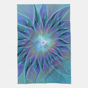 Paño De Cocina Blue Purple Flower Dream Resumen arte fractal