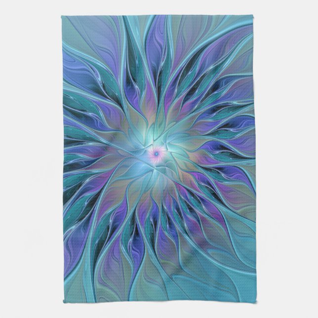 Paño De Cocina Blue Purple Flower Dream Resumen arte fractal (Vertical)