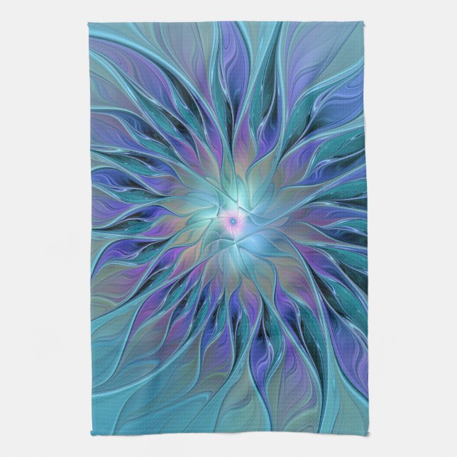 Paño De Cocina Blue Purple Flower Dream Resumen arte fractal (Vertical)