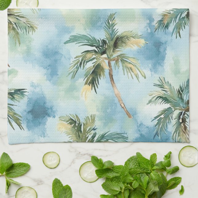 Paño De Cocina Blue Skies Tropical Island Palm Trees   (Doblado)