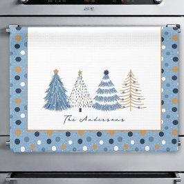 Paño De Cocina Blue Trees Dots Modern Dots Navidades nombre de va