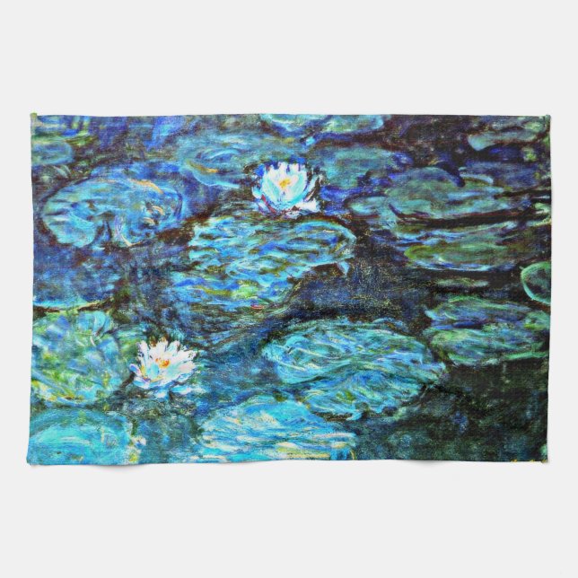Paño De Cocina Blue Water-Lilis, pintura de arte fino de Monet (Horizontal)