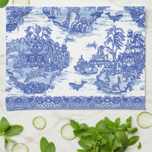 Paño De Cocina Blue Willow Animal Pagoda Vintage Oriental Toile