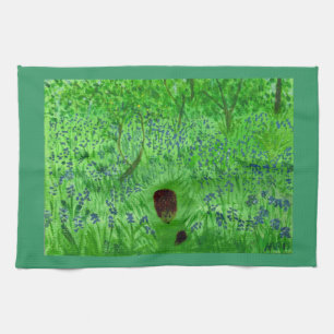 Paño De Cocina Bluebell Woodland Hedgehogs Spring Green