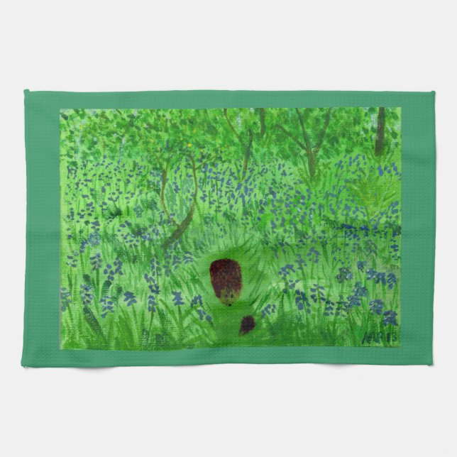 Paño De Cocina Bluebell Woodland Hedgehogs Spring Green (Horizontal)