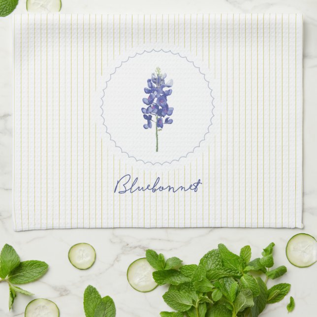Paño De Cocina Bluebonnet, flores silvestres de Texas (Doblado)