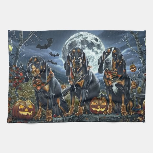 Paño De Cocina Bluetick Coonhound Halloween Spooky (Horizontal)
