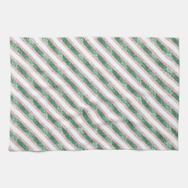 Paño De Cocina Blush Pink Green Glitter Stripes Christmas  