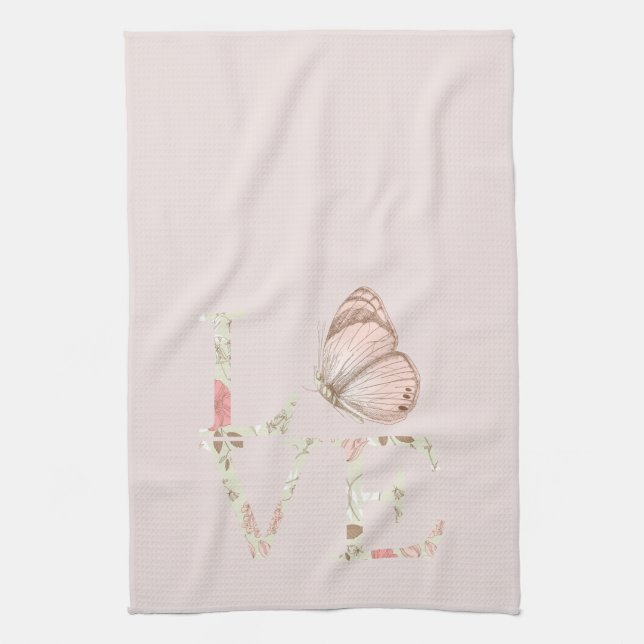 Paño De Cocina Blush Pink Love Butterfly Floral (Vertical)
