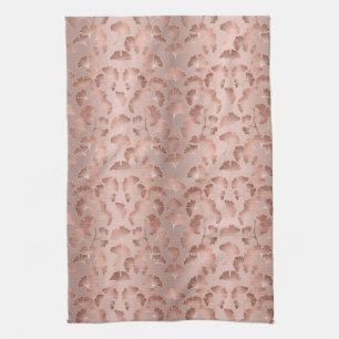 Paño De Cocina Blush Rosa Hojas de Ginkgo Elegante Botánico 2