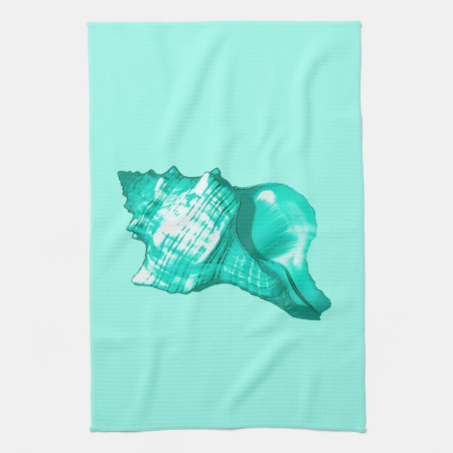 Paño De Cocina Boceto de concha de caracol - turquesa, blanco y a (Vertical)