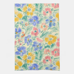Paño De Cocina Boceto de Flor Silvestre Vintage (3)
