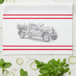 Paño De Cocina boceto de lápiz de camión de bomberos antiguo dibu