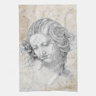 Paño De Cocina Boceto de Leonardo DaVinci Leda Pergamino Arte Ele