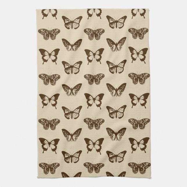 Paño De Cocina Boceto de mariposa, marrón chocolate sobre beige (Vertical)