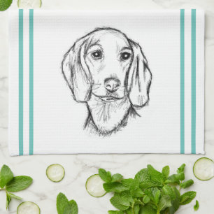 Paño De Cocina boceto de perro salchicha dibujado a mano en negro