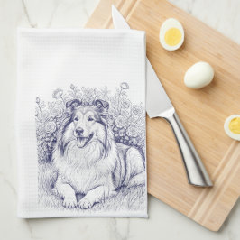 Paño De Cocina Boceto de Sheltie con Rosal