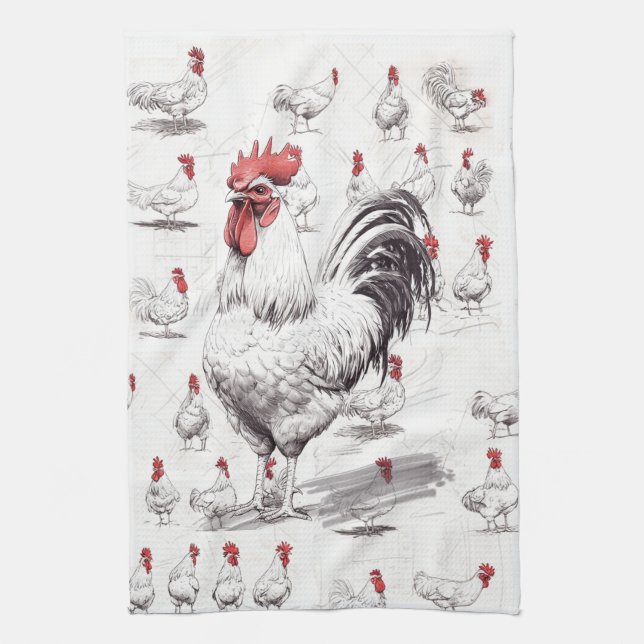 Paño De Cocina Bocetos de gallo (Vertical)