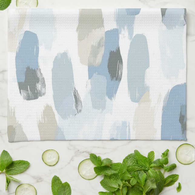 Paño De Cocina Boda Abstracta Crema Blanco Azul (Doblado)