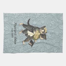 Paño De Cocina Boda de gatos posados azul