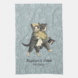 Paño De Cocina Boda de gatos posados azul