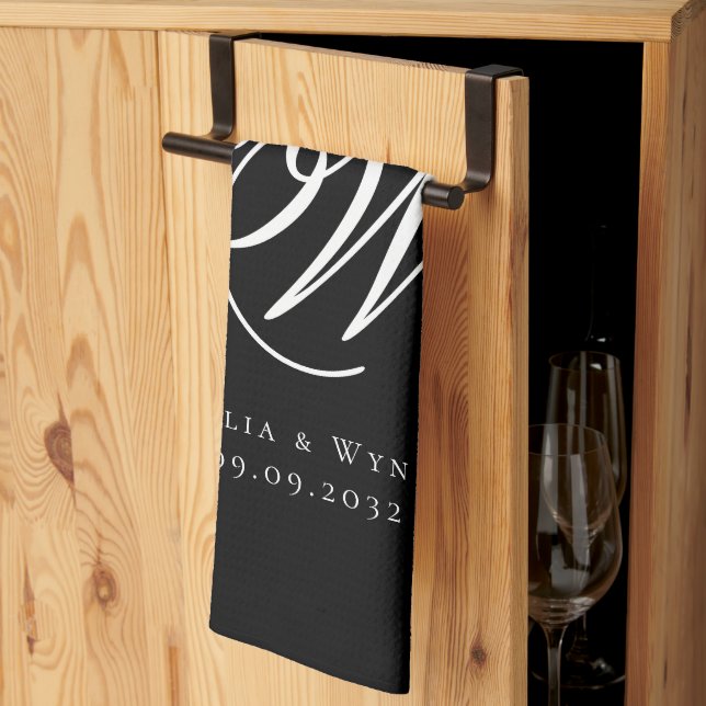 Paño De Cocina Boda de monograma de Moda negra (Pliegue de tercios)