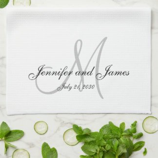 Paño De Cocina Boda gris del recién casado del monograma de la