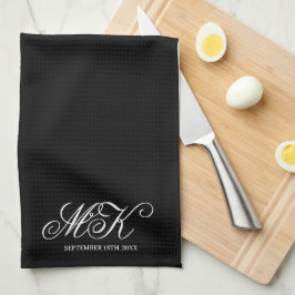 Paño De Cocina Boda Parejas Iniciales Script Monograma Negro