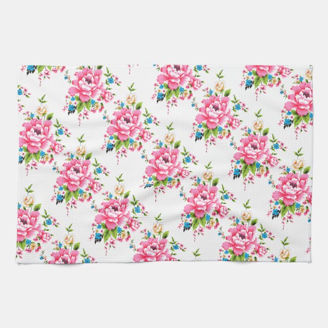 Paño De Cocina Boda Pink Peony ramo de flores patrón (Horizontal)