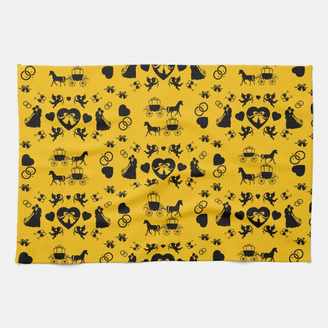 Paño De Cocina Boda Romántico De Caballos Y Carros (Horizontal)