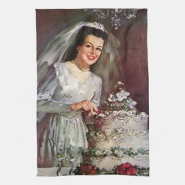 Paño De Cocina Boda Vintage, Novia Cortando la Torta de Boda