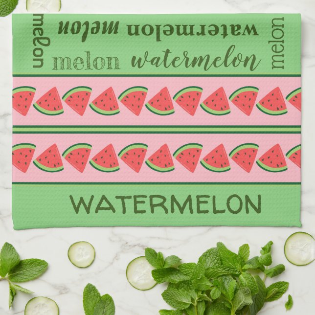 Paño De Cocina Bodas de sandía verde rosa - Arte de Word de sandí (Doblado)