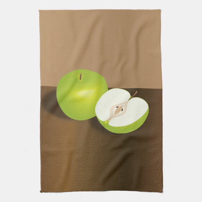 Paño De Cocina Bodegón de manzana verde y media (Vertical)