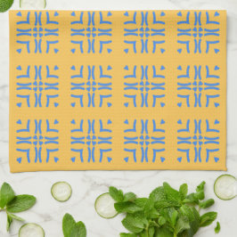 Paño De Cocina Boho Blue Hearts &  Bold Mustard Yellow 