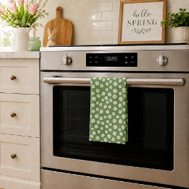 Paño De Cocina Boho Daisy Estampado Floral Verde