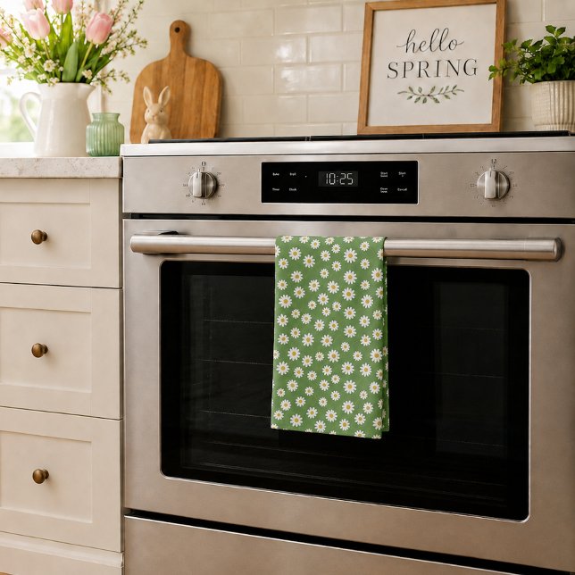 Paño De Cocina Boho Daisy Estampado Floral Verde (Subido por el creador)