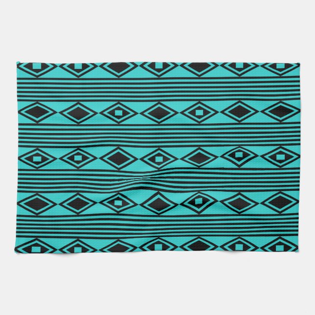 Paño De Cocina Boho Diamonds Strids Black Turquoise (Horizontal)