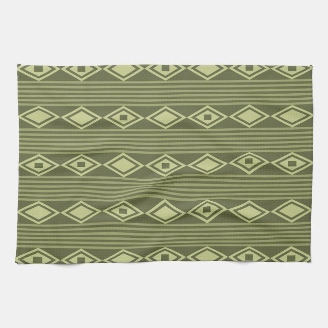Paño De Cocina Boho Diamonds Stripes Olive Green (Horizontal)