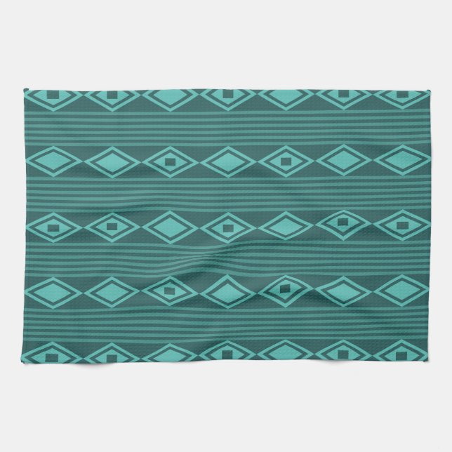 Paño De Cocina Boho Diamonds Stripes Verde azulado (Horizontal)