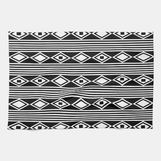 Paño De Cocina Boho Diamonds Stripes White Black (Horizontal)