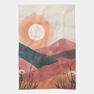 Paño De Cocina Boho Floral Mountain Sunset - Rústica Naturaleza